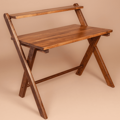 Study Nook: Solid Wood Dual Platform Versatile Study Table - Walnut - Wood Trendz  