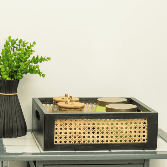 Solid Wood and Rattan Wicker Storage Basket