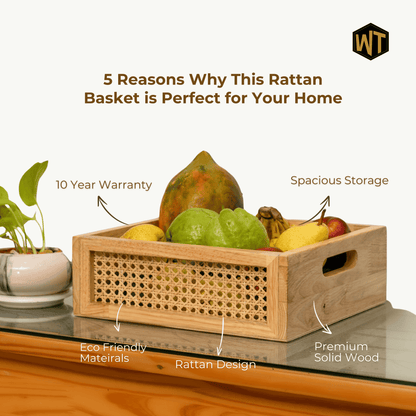 Solid Wood and Rattan Wicker Storage Basket