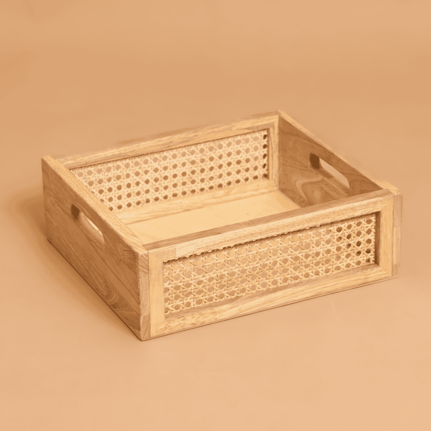 Solid Wood and Rattan Wicker Storage Basket