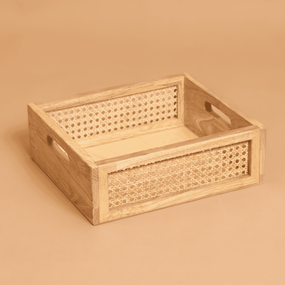Solid Wood and Rattan Wicker Storage Basket