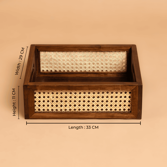 Solid Wood and Rattan Wicker Storage Basket