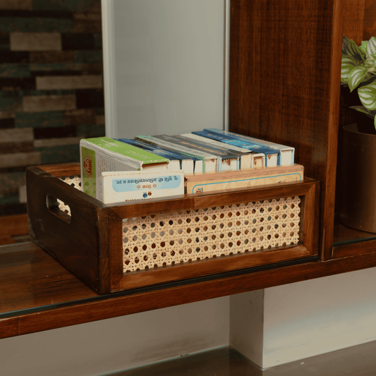 Solid Wood and Rattan Wicker Storage Basket