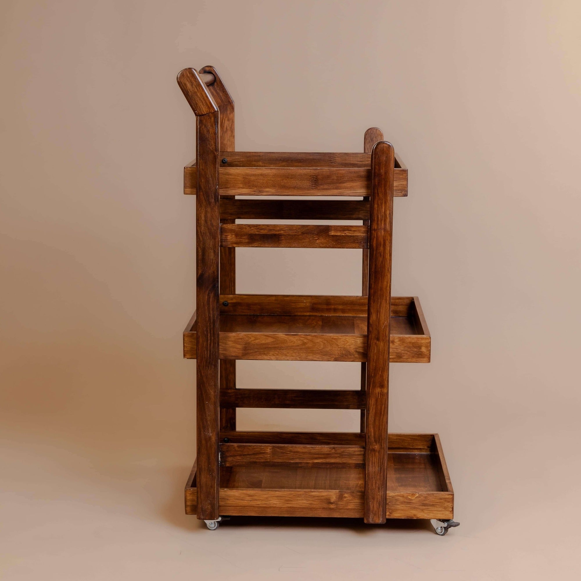 Three Level Trolley Serving Trolley Wooden - Solid Wood 3-Level Utility Trolley
