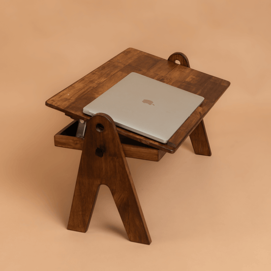 FlexiDesk - Foldable Laptop Table | Solid Wood & 3 level height adjustable laptop table with storage