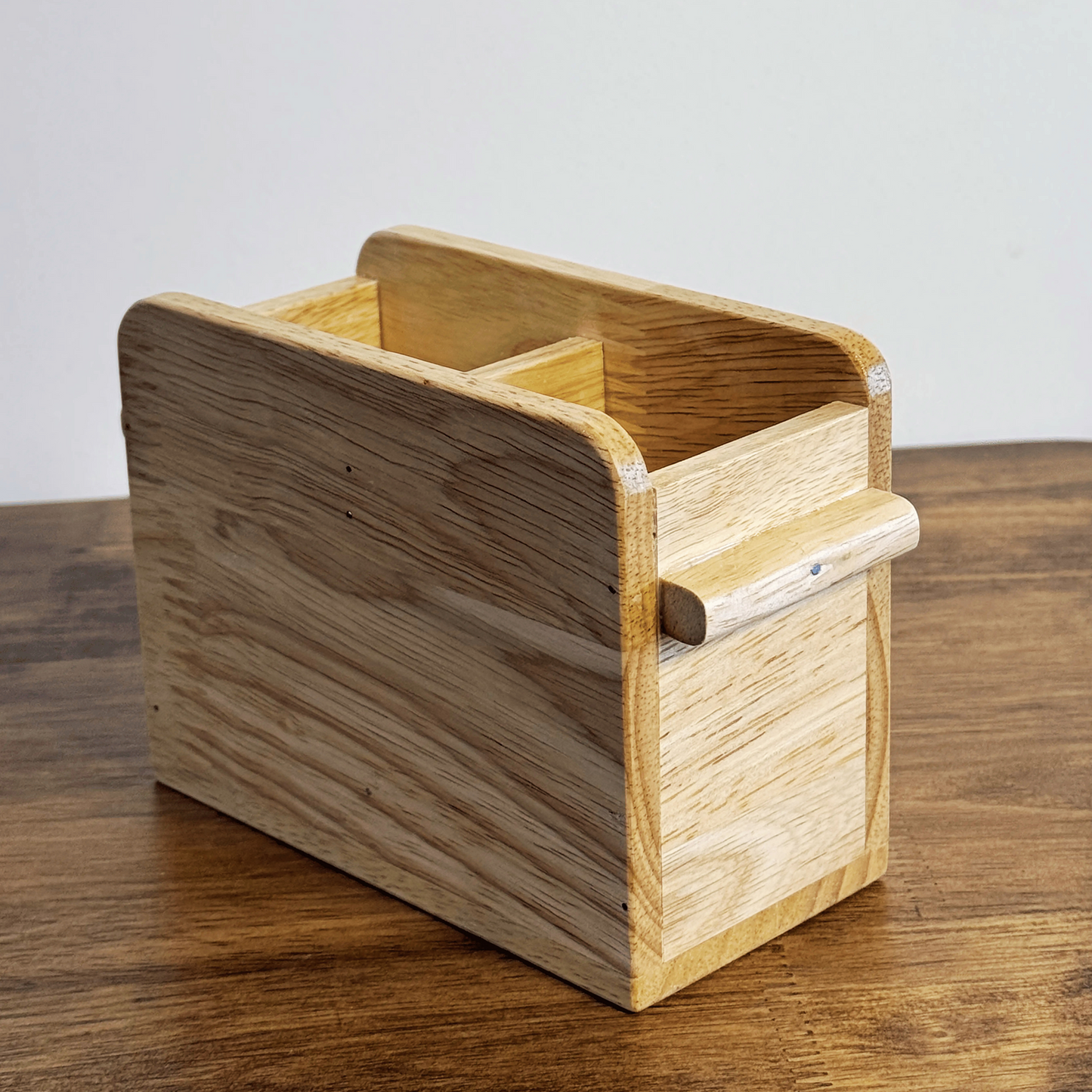 Wooden Cutlery Holder – Solid Rubberwood 2-Compartment Organizer