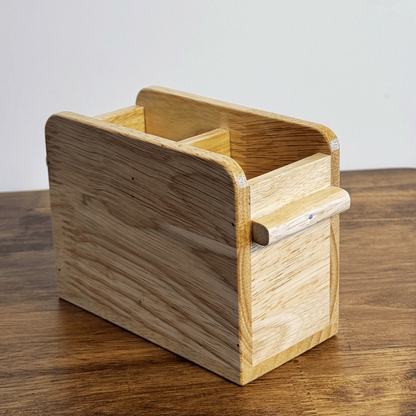 Wooden Cutlery Holder – Solid Rubberwood 2-Compartment Organizer