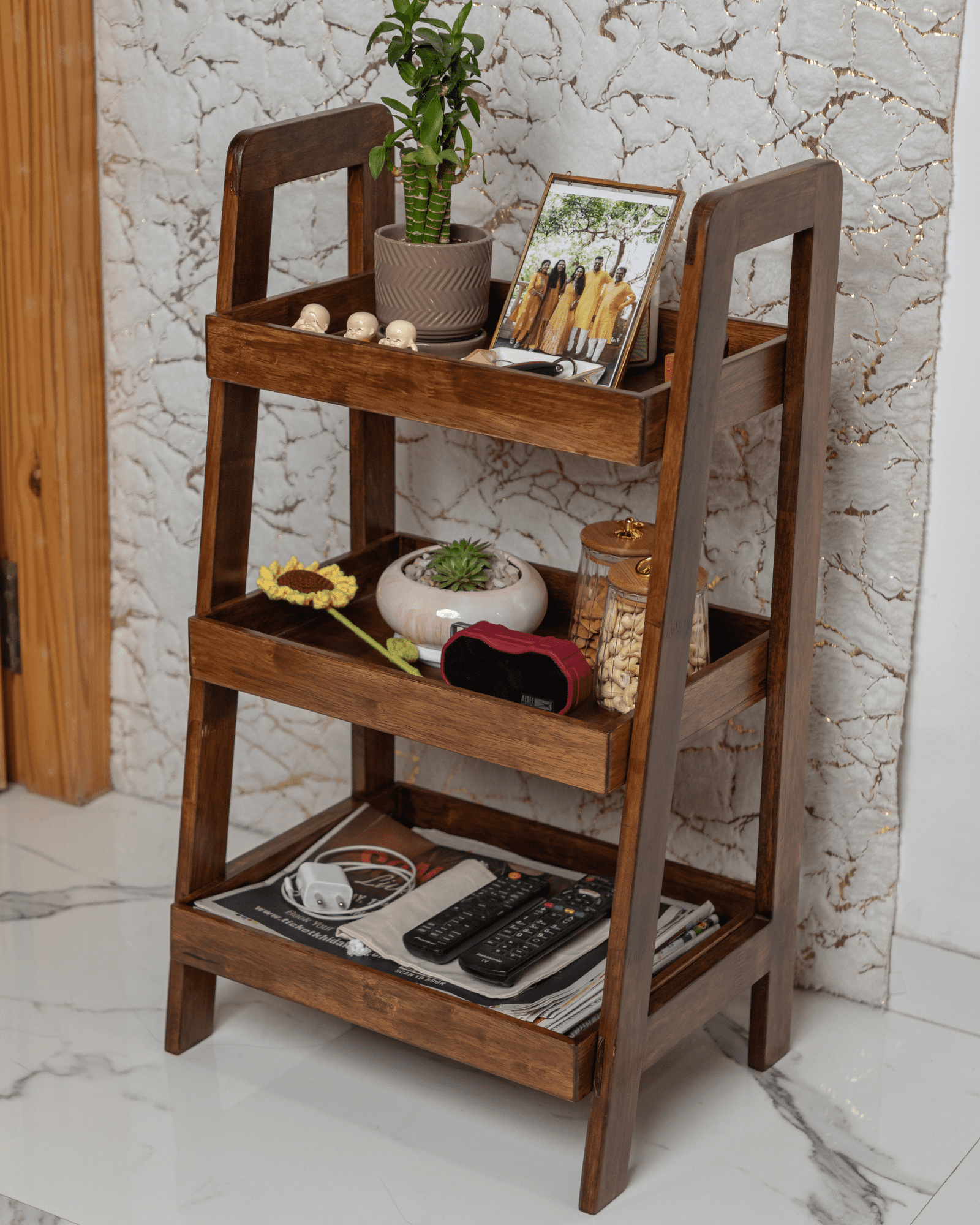 Stylish Wooden Shelf Rack – Ideal for Living Room, Office, and Kitchen ...