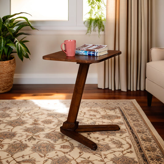 Solid Rubberwood End Table | Square Tabletop with Angled Legs