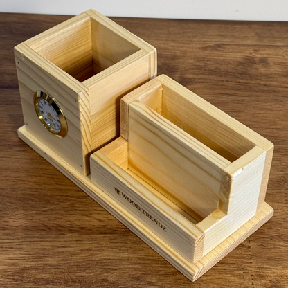 Wooden Pen Stand – Multi-Functional Desk Organizer with Phone & Card Holder
