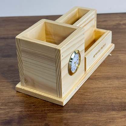 Wooden Pen Stand – Multi-Functional Desk Organizer with Phone & Card Holder