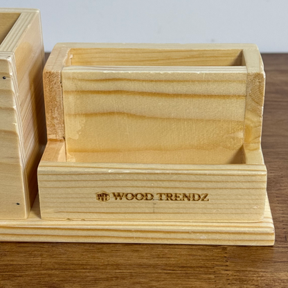 Wooden Pen Stand – Multi-Functional Desk Organizer with Phone & Card Holder
