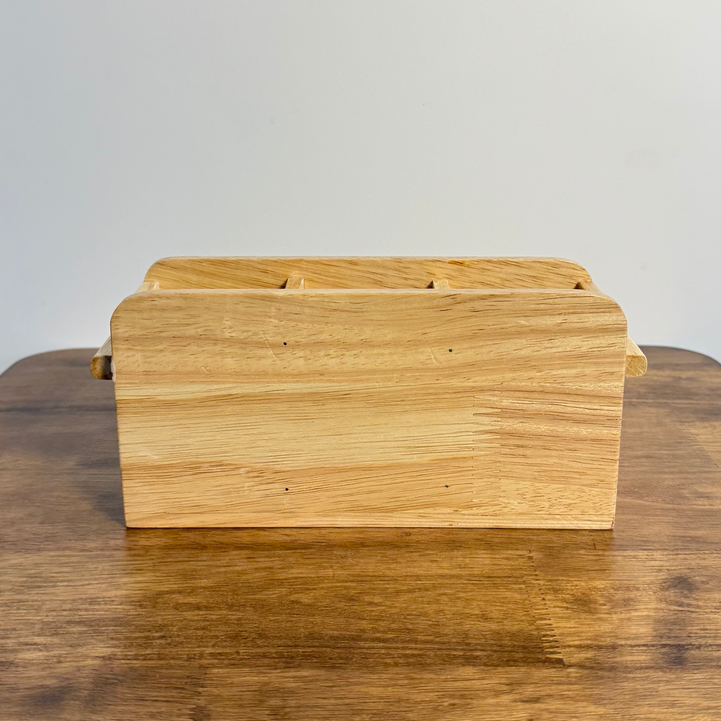 Wooden Cutlery Holder – 3-Compartment Solid Rubberwood Organizer