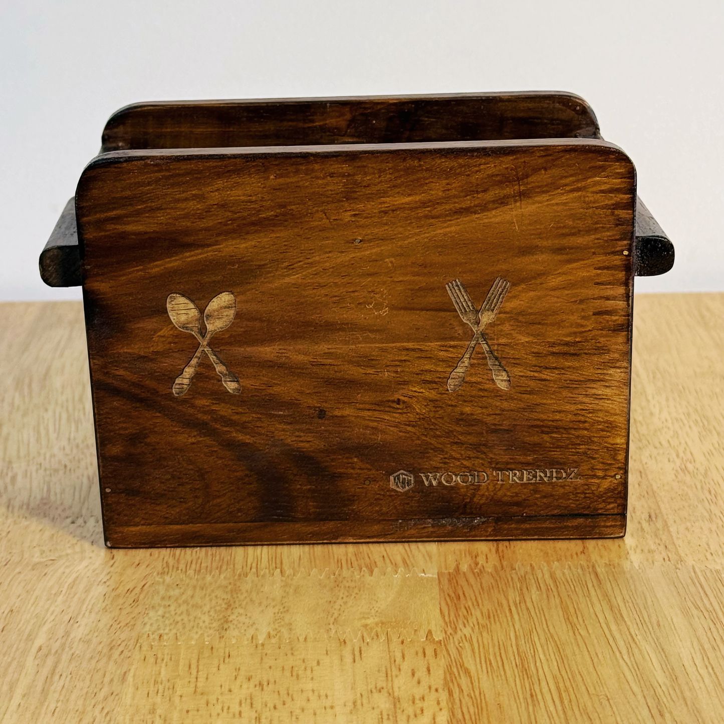 Wooden Cutlery Holder – Solid Rubberwood 2-Compartment Organizer