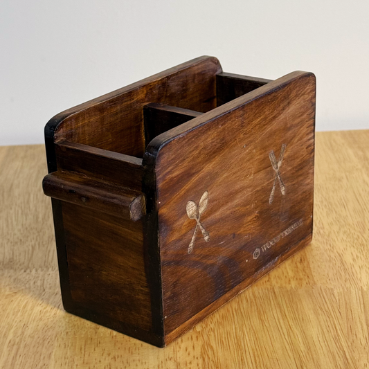 Wooden Cutlery Holder – Solid Rubberwood 2-Compartment Organizer