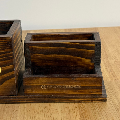 Wooden Pen Stand – Multi-Functional Desk Organizer with Phone & Card Holder