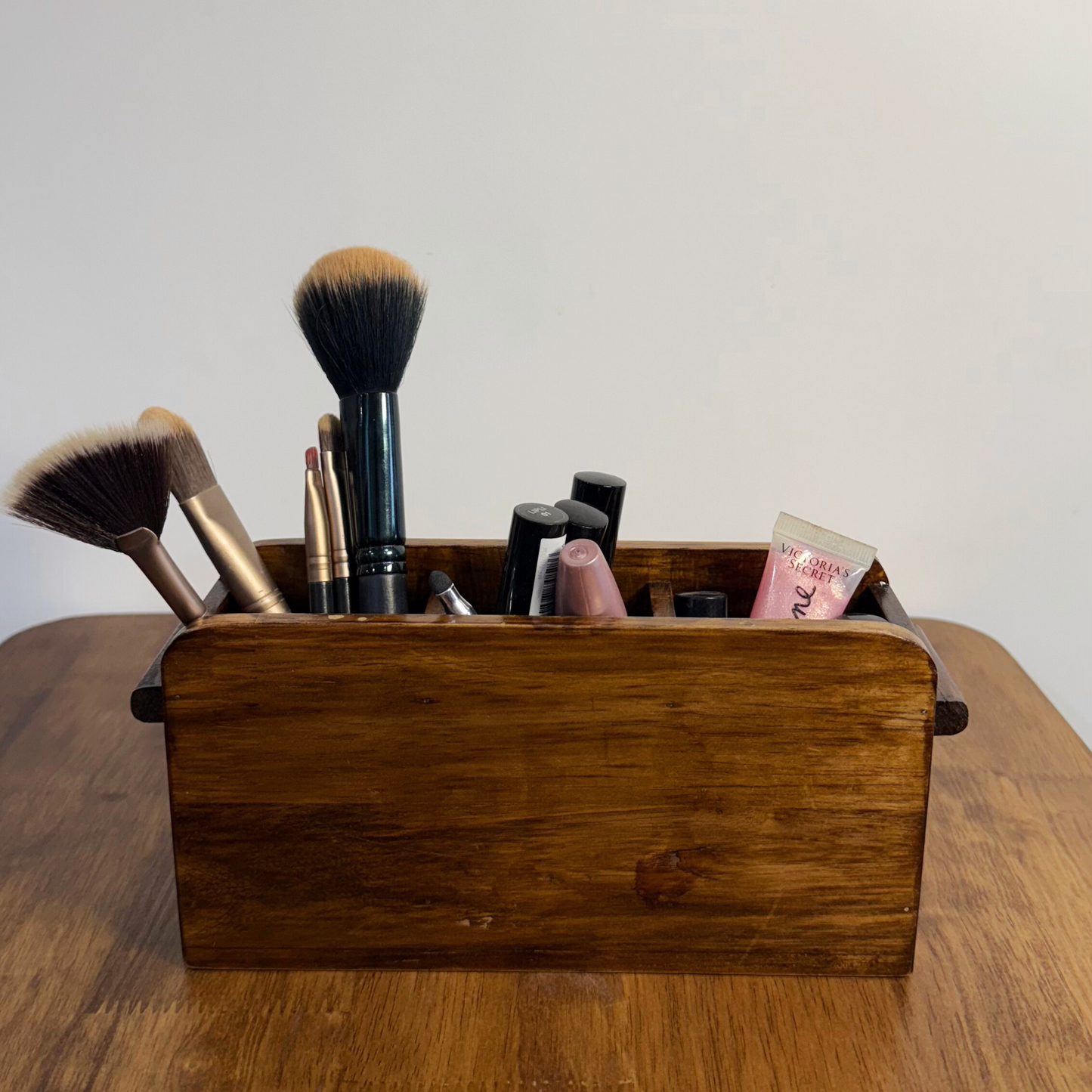 Wooden Cutlery Holder – 3-Compartment Solid Rubberwood Organizer