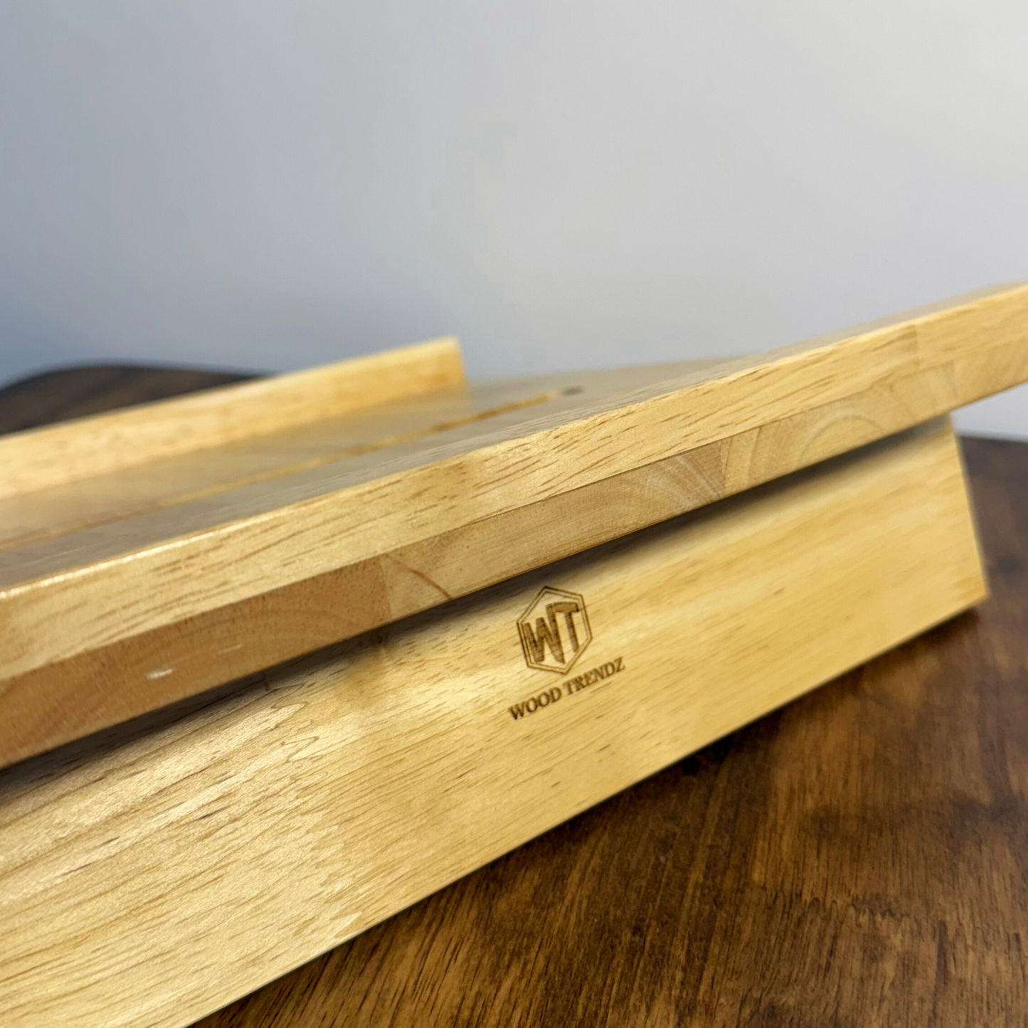 Solid Wood Adjustable Laptop Stand – 3-Level Height, Portable & Durable