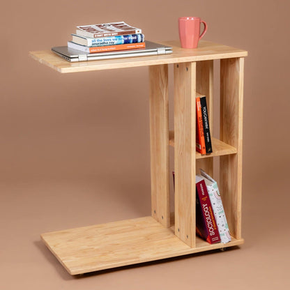 Rover Desk: C-Shaped Portable Solid Wood Side Table with Wheels - Natural - Wood Trendz  