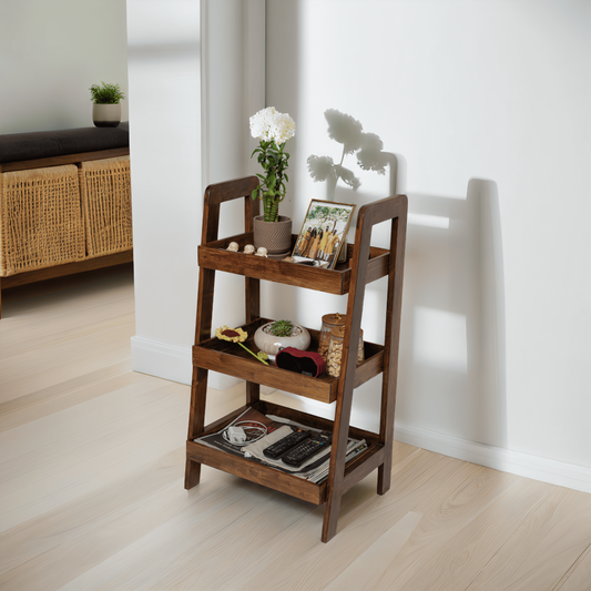 Solid Wood 3-Tier Shelf Rack - Wooden Corner Shelf