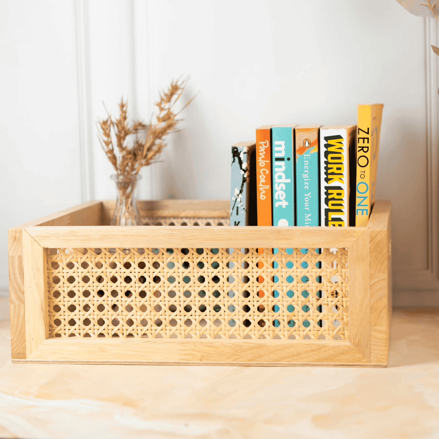 Solid Wood and Rattan Wicker Storage Basket