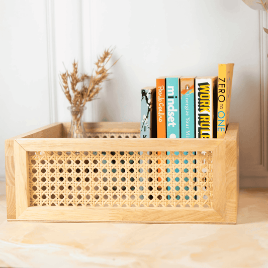 Solid Wood and Rattan Wicker Storage Basket
