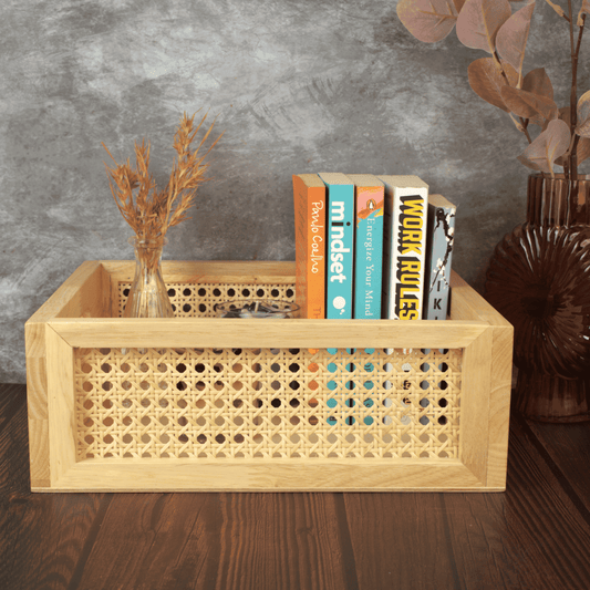 Solid Wood and Rattan Wicker Storage Basket