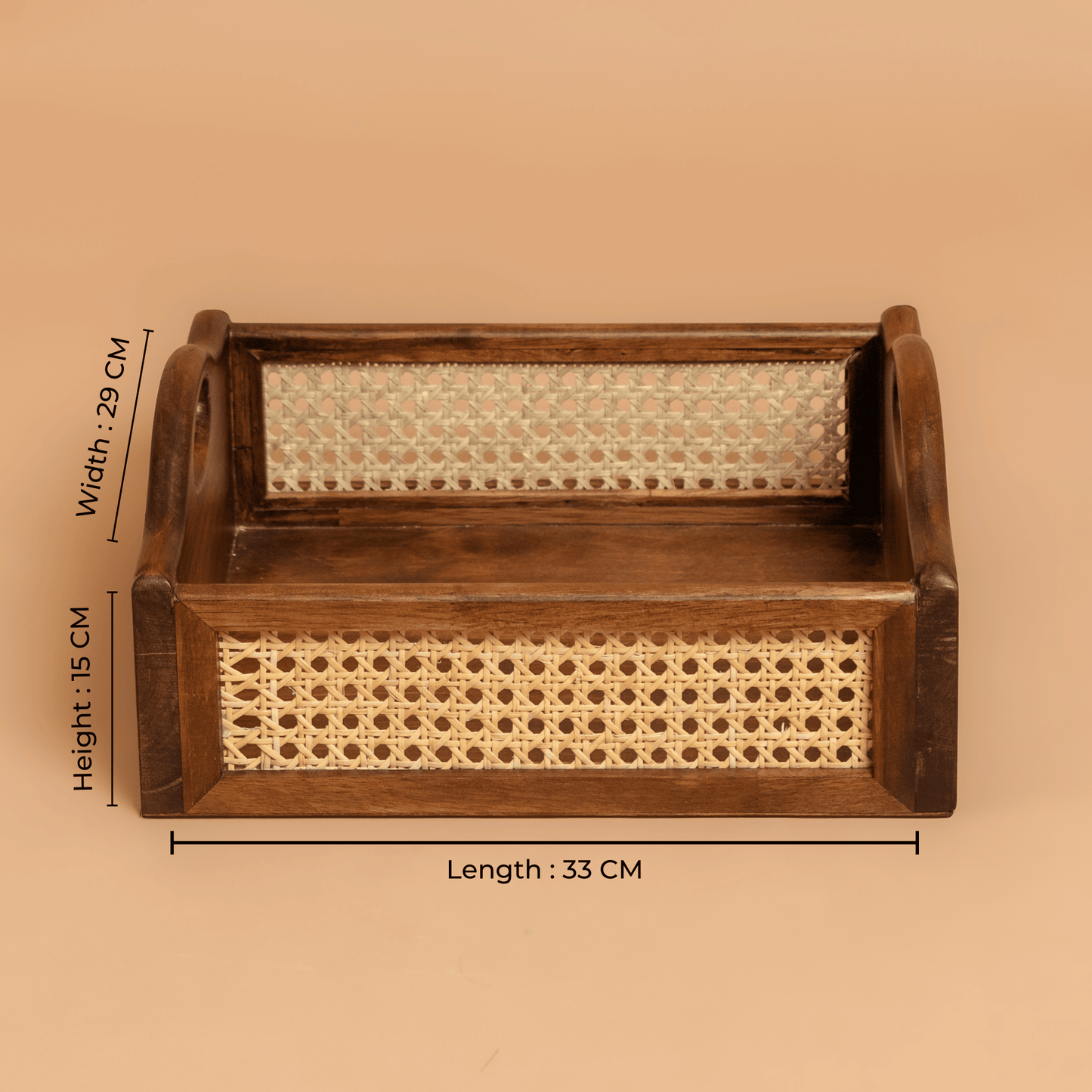 Solid Wood and Rattan Wicker Storage Basket with Round Handle - Walnut