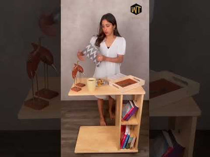 Rover Desk: C-Shaped Portable Solid Wood Side Table with Wheels
